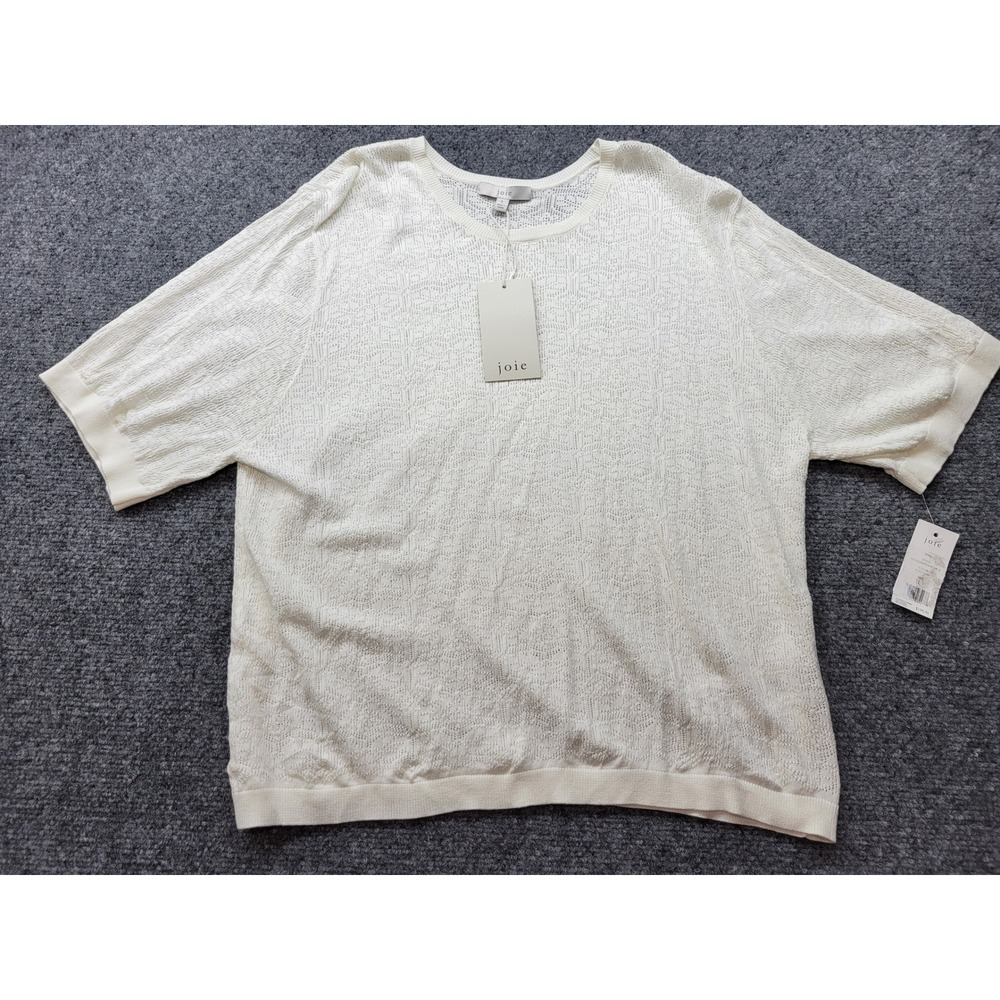 Joie Brikly Short Sleeve Pointelle Knit Sweater Porcelain White SW01473 L